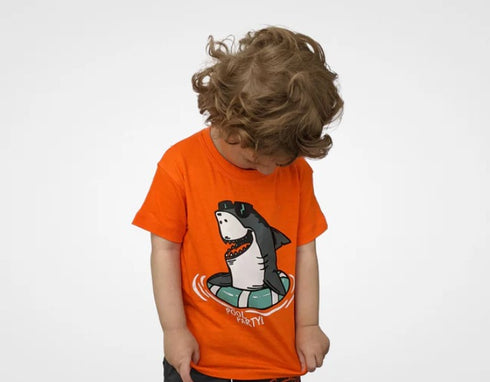 Cool Shark Printed Cotton T-Shirt (Orange)