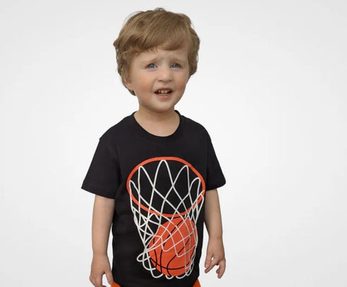 Basket Ball Printed Cotton T-Shirt (Orange/Black)