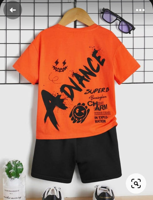 Advance Printed Cotton Short Set (Orange-Black)