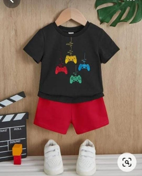 Gaming Controller Printed Cotton Short Set (Black/Red)
