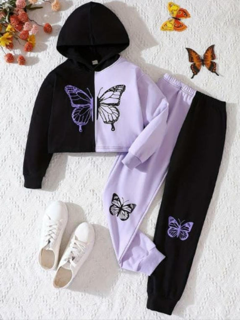 Butterfly Printed Fleece Suit (Purple/Black)