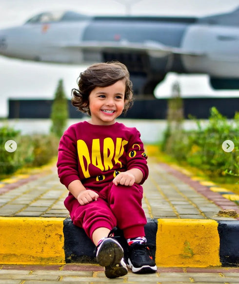 Dark Printed Fleece Suit (Maroon)