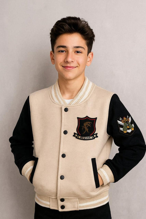 Royal Crest Varsity Fleece Jacket (Sand Noir)