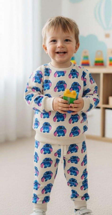 Mini Stitch Themed Fleece Suit (Cream)