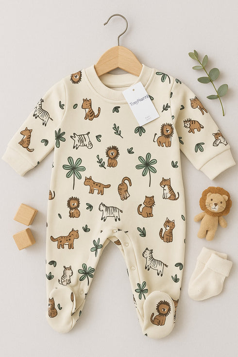 Jungle Themed Fleece Sleepsuit (Fawn)