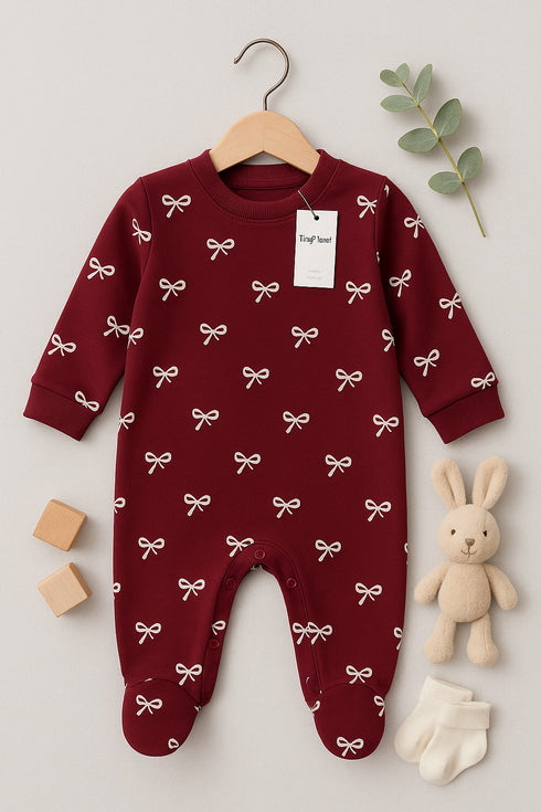 Ribbon Bow Fleece Sleepsuit (Maroon)