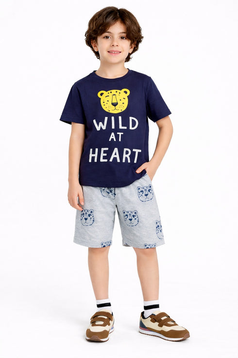 Wild At Heart Cozy Cotton Short Set (Navy & Grey)