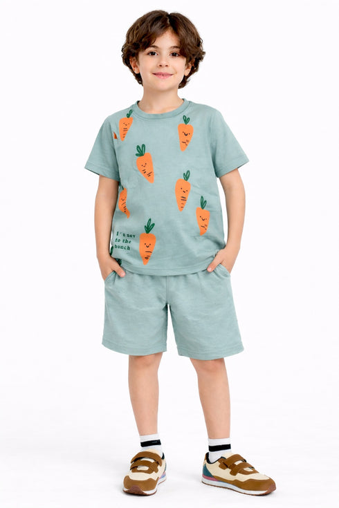 New To The Bunch Cotton Short Set (Sage Green)