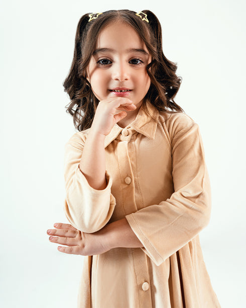 Imported Velour Princess Frock (Oatmeal)