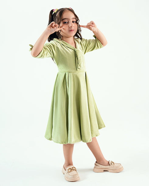 Imported Velour Princess Frock (Green)