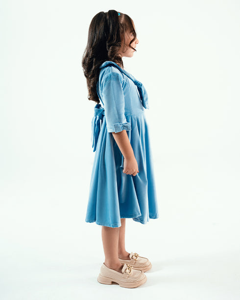 Imported Velour Princess Frock (Sky Blue)
