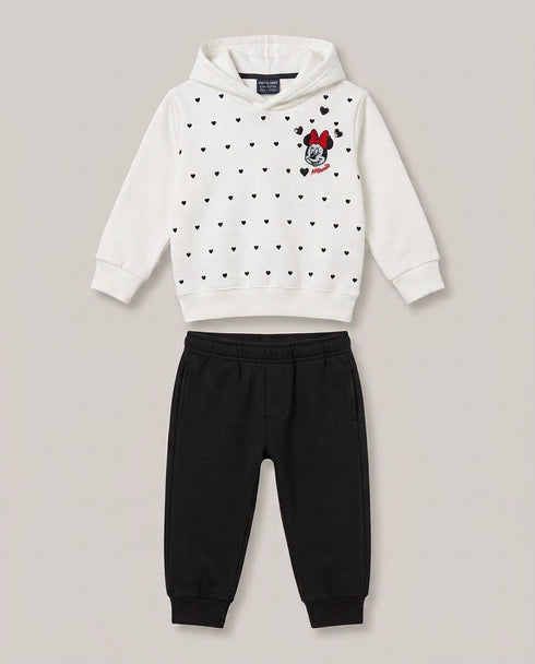 Minnie Heart Embroidered Hooded Fleece Suit (Black & White)