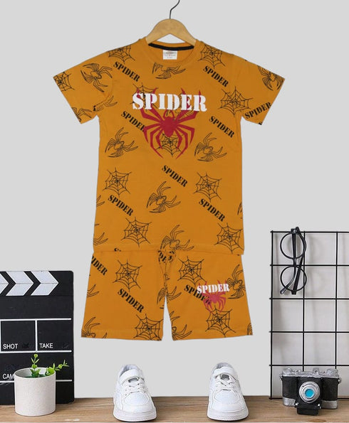 Spider Printed Cotton Short Set (Mustard)