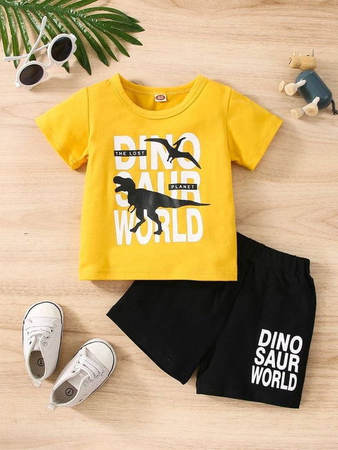 Dinosaur Printed Short Set (Yellow-Black)