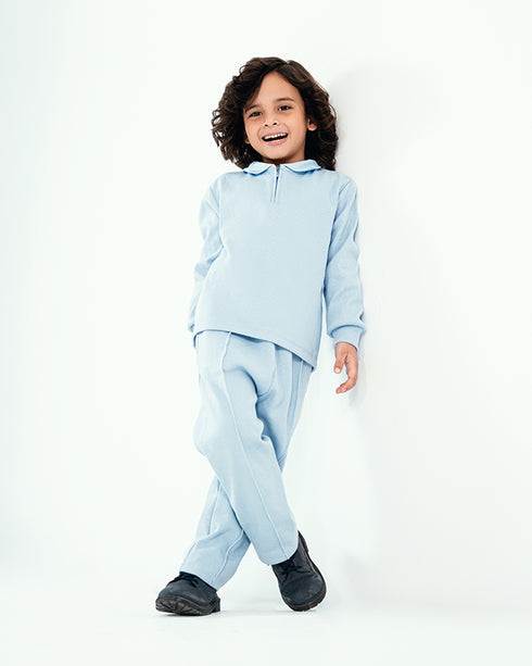 Imported Ribbed Classic Polo 2 Piece Set (Sky Blue)