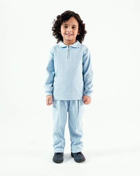 Imported Ribbed Classic Polo 2 Piece Set (Sky Blue)