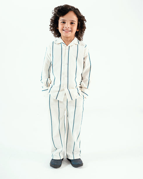 Premium Striped Imported Jersey 2 Piece Set (Off-White)