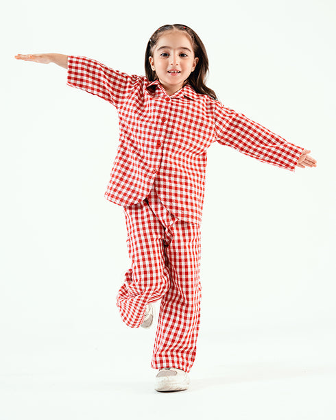 Imported Cotton Mini Check 2 Piece Set (Red & White) GIRLS
