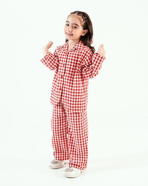 Imported Cotton Mini Check 2 Piece Set (Red & White) GIRLS