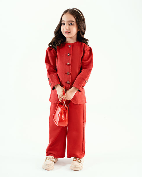 Imported Suede Premium Button Down 2 Piece Set (Maroon)