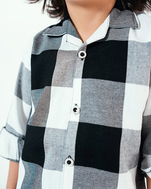 Imported Cotton Premium Checked 2 Piece Set (White & Black))