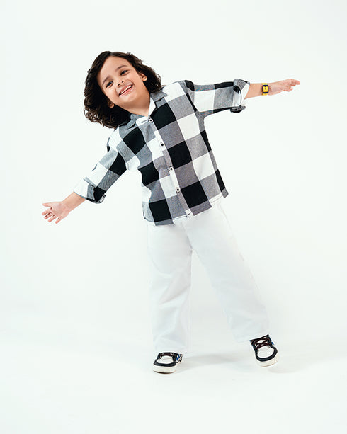 Imported Cotton Premium Checked 2 Piece Set (White & Black))