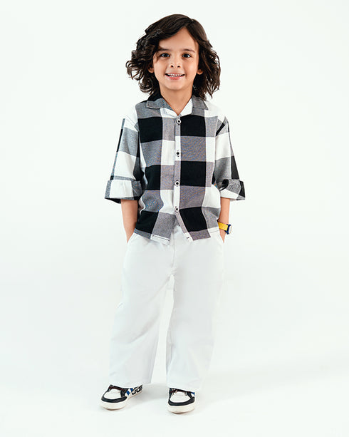 Imported Cotton Premium Checked 2 Piece Set (White & Black))
