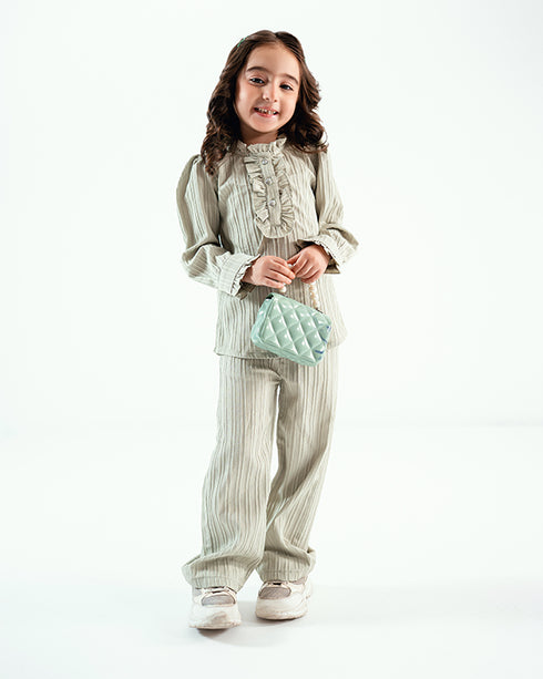 Imported Textured Wash & Wear Classic Ruffle 2 Piece Set (Sage Green)