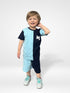 Color Block Cotton Short Set (Navy/Sky Blue)