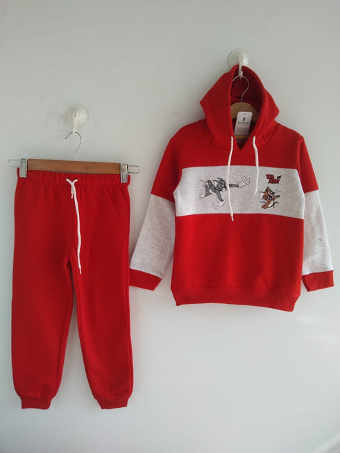 Fleece Tom and Jerry Hooded Tracksuit (Red)