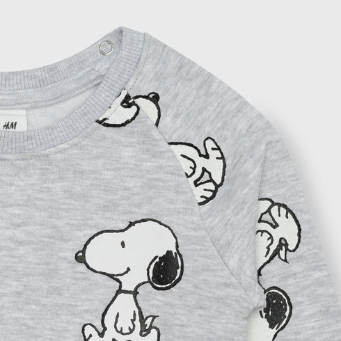 H&M Snoopy Printed Fleece Sweatshirt (Light Grey)