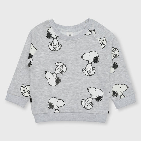 H&M Snoopy Printed Fleece Sweatshirt (Light Grey)