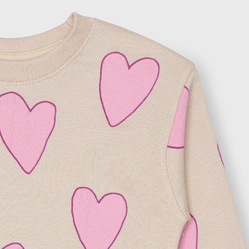 Pink Heart Printed Terry Sweatshirt