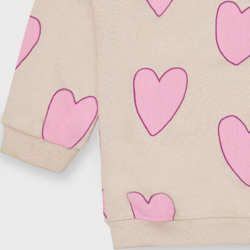 Pink Heart Printed Terry Sweatshirt