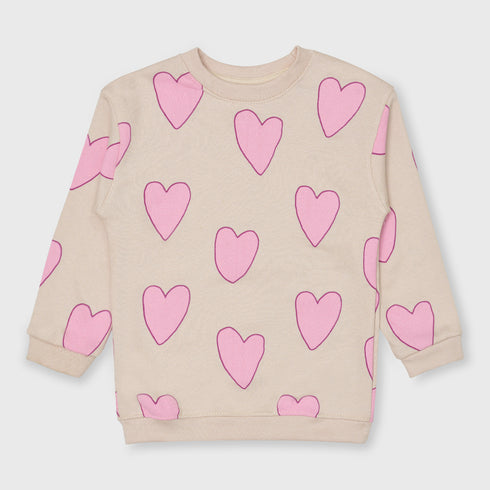 Pink Heart Printed Terry Sweatshirt