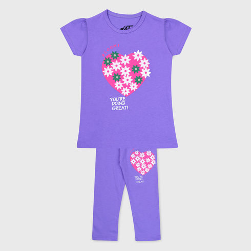 Heart Printed Pyjama Set (Purple)