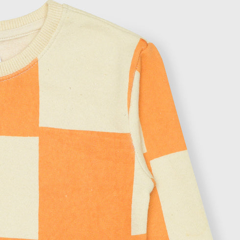 Box Patterned Fleece Sweatshirt (Orange)