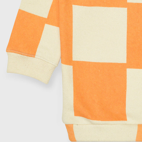 Box Patterned Fleece Sweatshirt (Orange)
