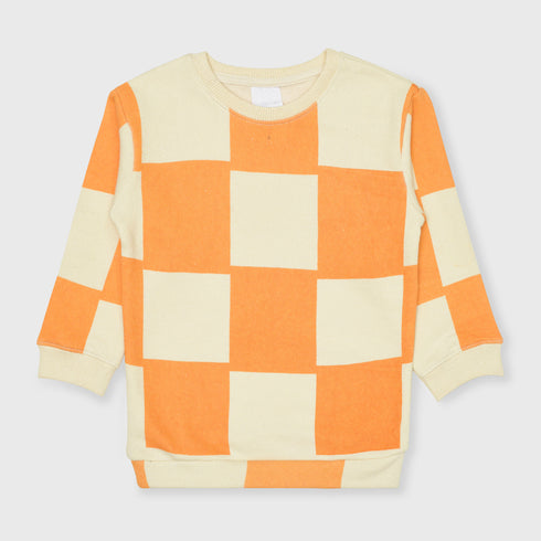 Box Patterned Fleece Sweatshirt (Orange)