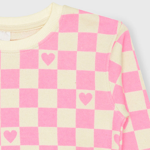 Heart and Check Fleece Sweater (Pink)