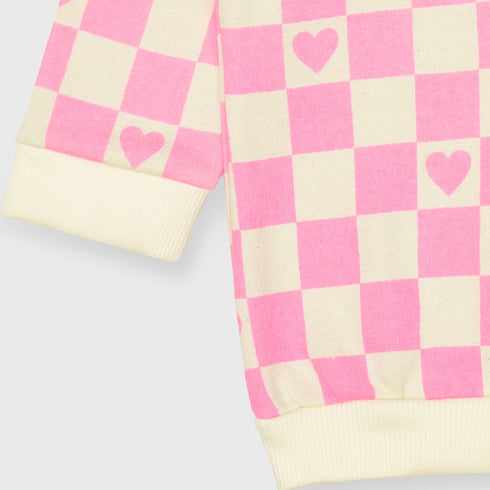 Heart and Check Fleece Sweater (Pink)