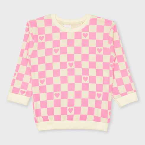 Heart and Check Fleece Sweater (Pink)