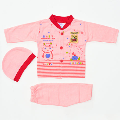 Hippo Printed Pajama Set (Pink)