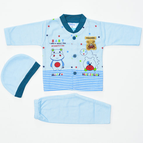 Hippo Printed Pajama Set (Blue)