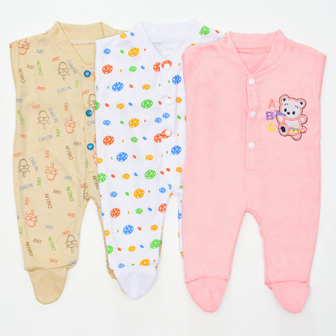 Pack of 3 Sleepsuit (Pink/White/Green)