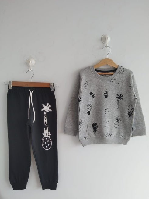 Fruit Patterned Fleece Tracksuit (Grey)