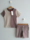 Striped Cotton Short Set (Maroon-White)