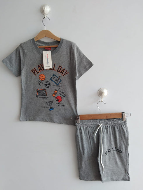 Cotton Short Set Football Printed (Grey)