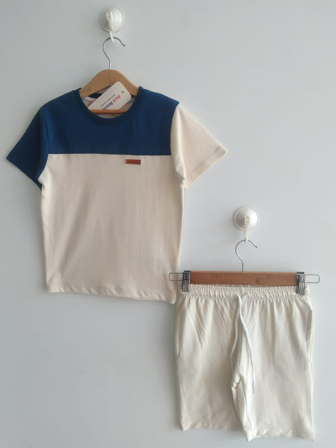 Cotton Short Set (Blue-White)