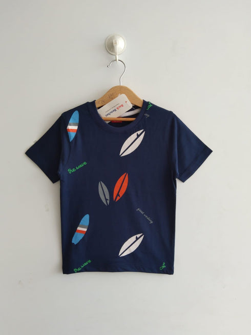 Surfboard Printed Cotton T-Shirt (Navy Blue)